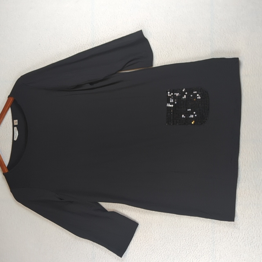 Joan Rivers Black 3/4 Sleeve Sequin Pocket Midi Dress S